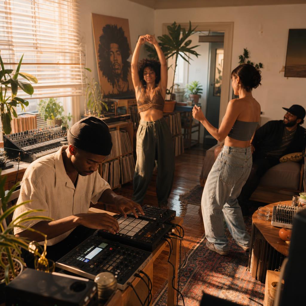 Artists making music in a Los Angeles home studio